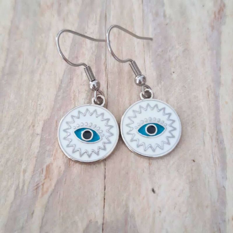 Evil Eye Dangle Earrings – Blue Protective Eye Jewelry, Boho Statement Earrings
