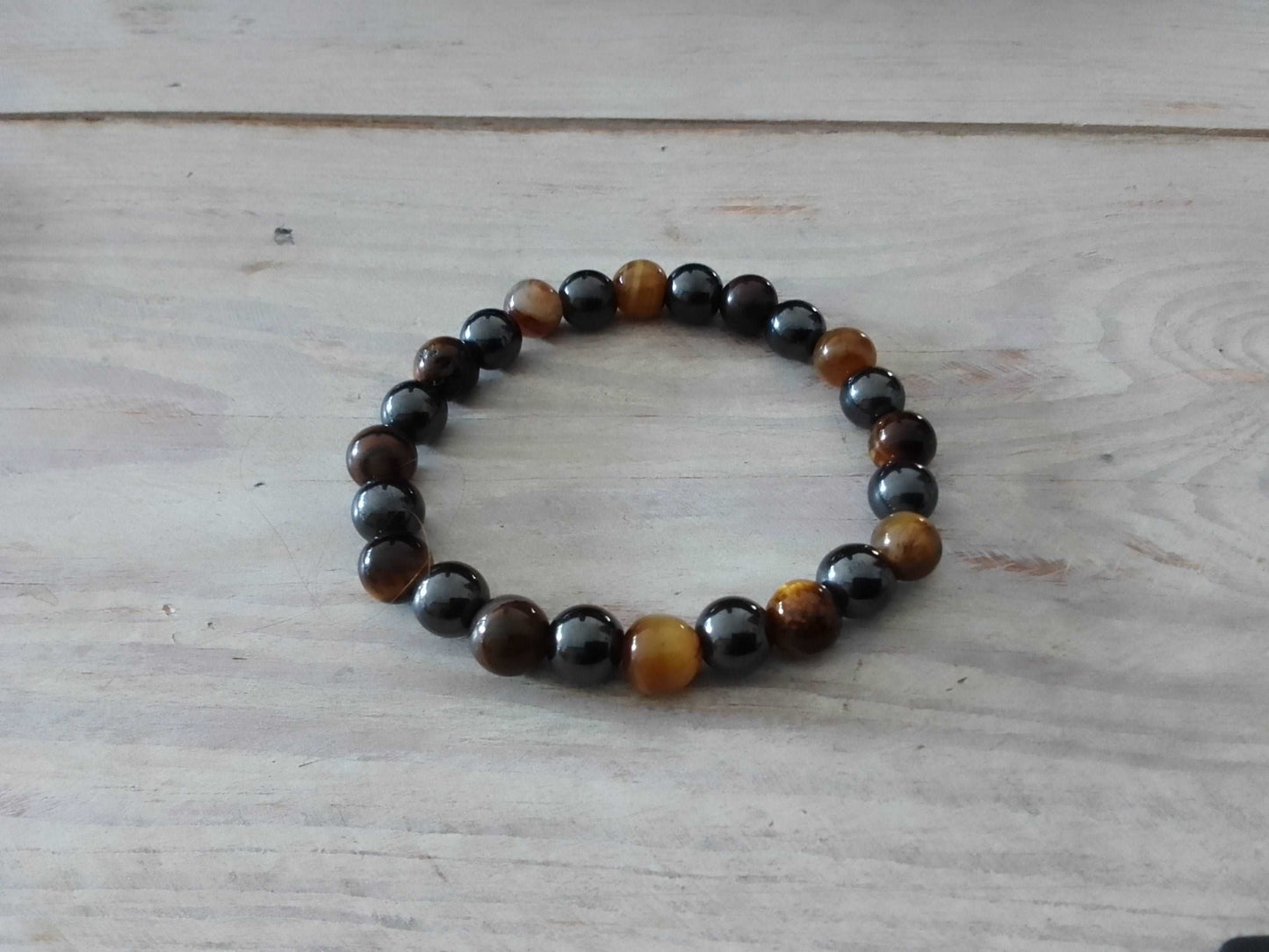 Serenity Stone: 8mm Tiger Eye Hematite Stretch Bracelet