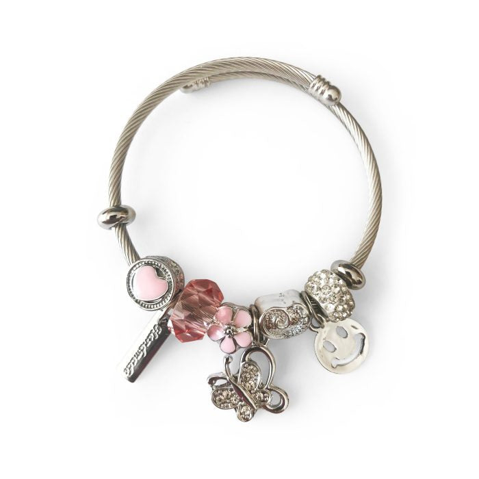 Floral Butterfly Charm Simple Charm Bangle Bracelet