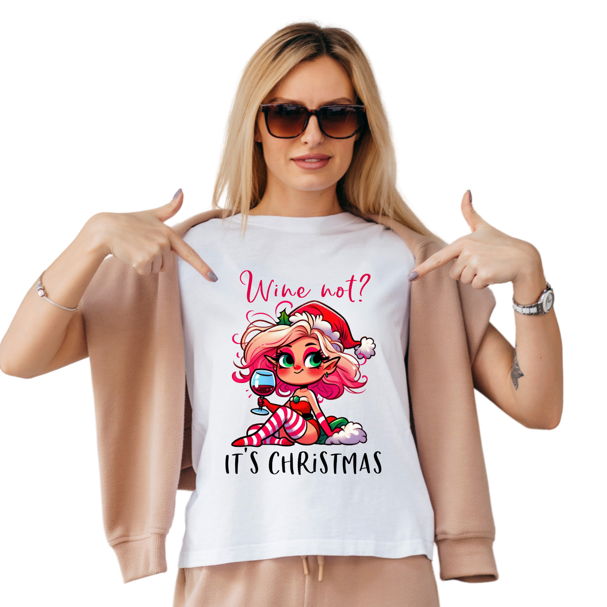 Wine Not It's Christmas White Tee