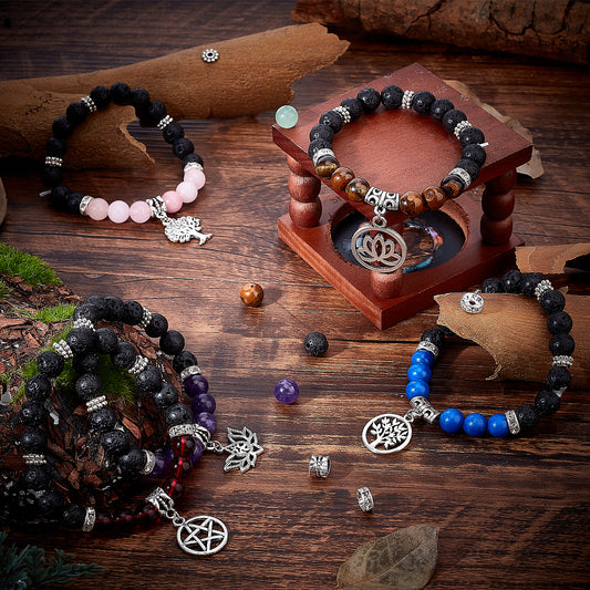 Yoga Bracelet Kit – Mixed Gemstone Round Beads with Tree of Life, Star, Lotus & Hamsa Pendants