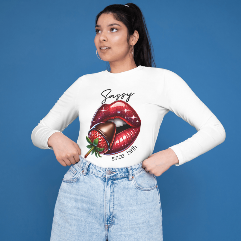 Sassy Lips Strawberry Chocolate T-Shirt | White Cotton with Graphic Print