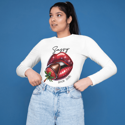 Sassy Lips Strawberry Chocolate T-Shirt | White Cotton with Graphic Print