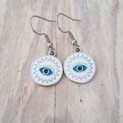 Evil Eye Dangle Earrings – Blue Protective Eye Jewelry, Boho Statement Earrings