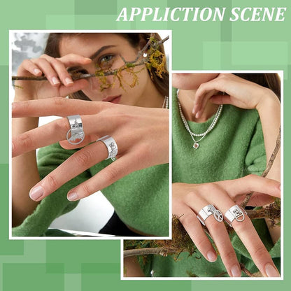 Charm Cuff Ring Making Kit – Stainless Steel Open Ring Bases with Mountain, Peace Sign, Heart & Leaf Charms