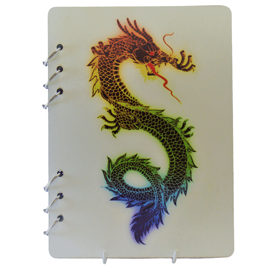 Powerful Colour Dragon Wooden Notebook-A5