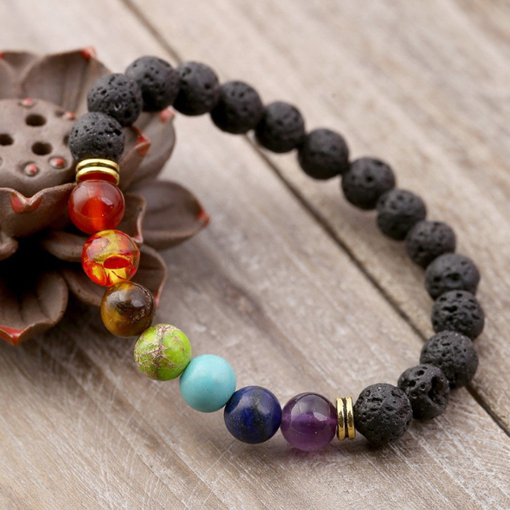 Chakra Bead Bracelet with Lava Rock – Aromatherapy & Healing Energy