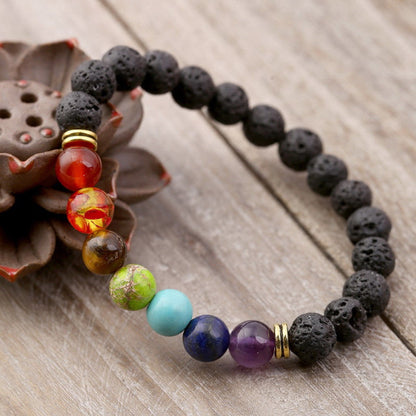 Chakra Bead Bracelet with Lava Rock – Aromatherapy & Healing Energy