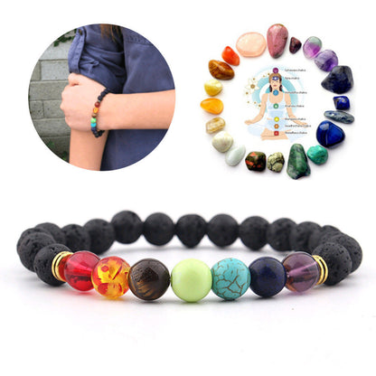 Chakra Bead Bracelet with Lava Rock – Aromatherapy & Healing Energy