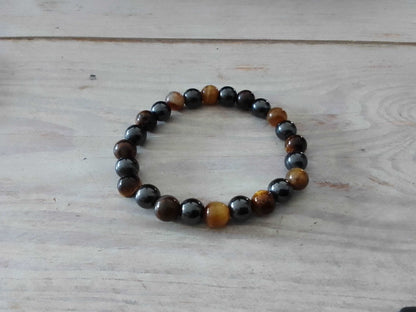 Serenity Stone: 8mm Tiger Eye Hematite Stretch Bracelet