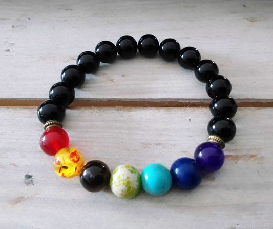 Chakra Obsidian 10mm Beaded Bracelet