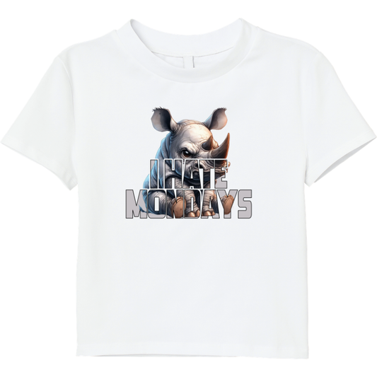 I Hate Mondays White T-Shirt with Graphic Rhino Print