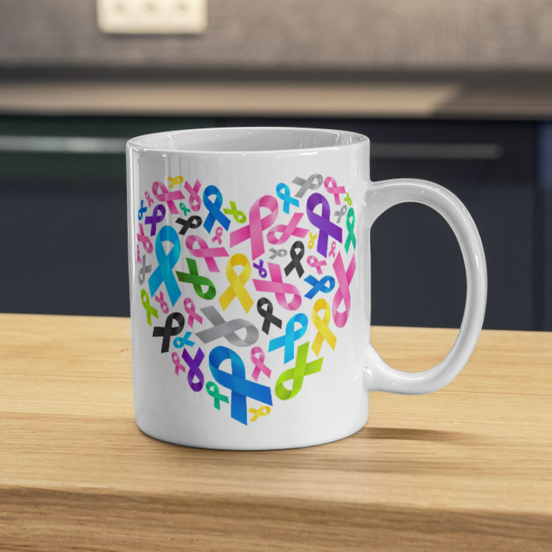 Cancer Rainbow Ribbon Heart Printed Mug