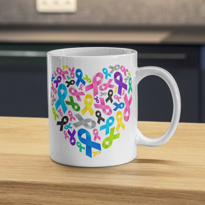Cancer Rainbow Ribbon Heart Printed Mug