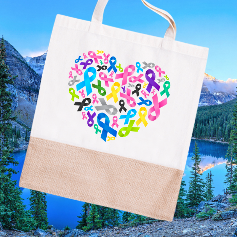 Cancer Rainbow Ribbon Heart Tote Bag