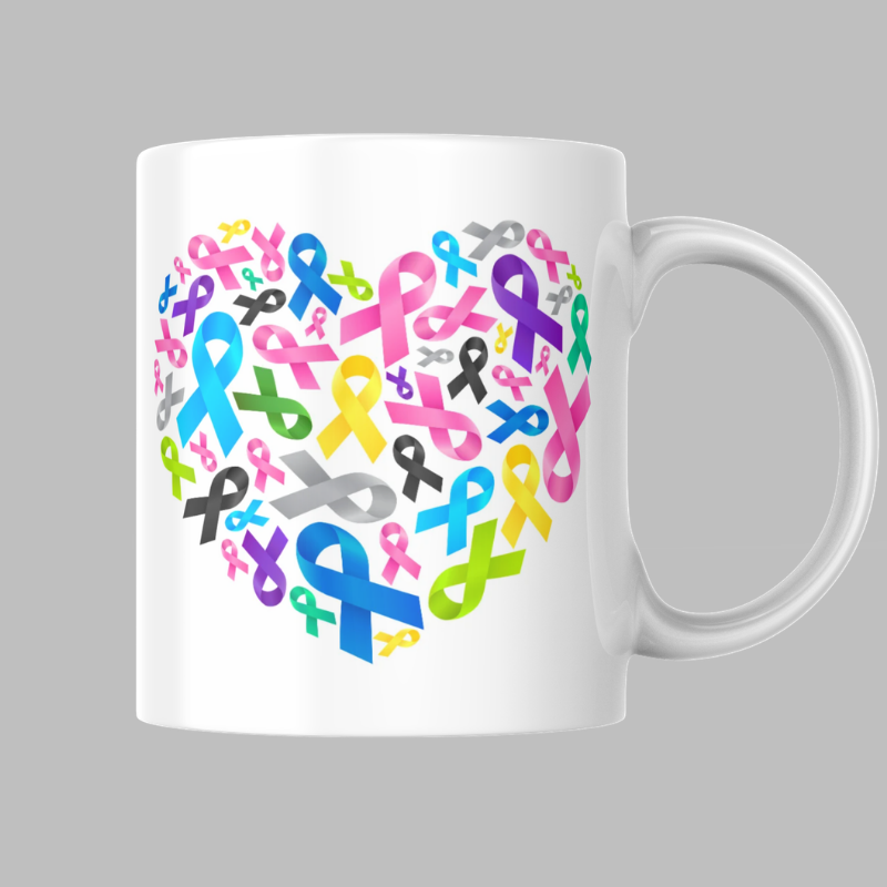 Cancer Rainbow Ribbon Heart Printed Mug
