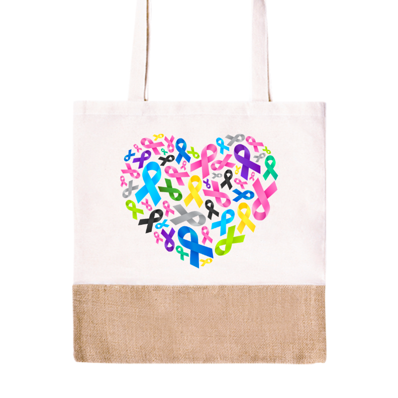 Cancer Rainbow Ribbon Heart Tote Bag