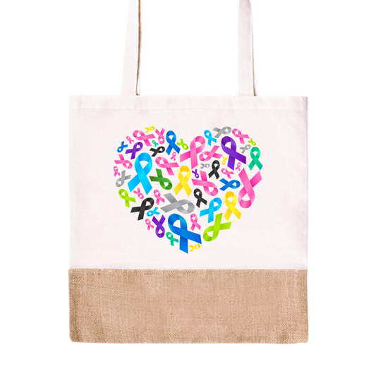 Cancer Rainbow Ribbon Heart Tote Bag