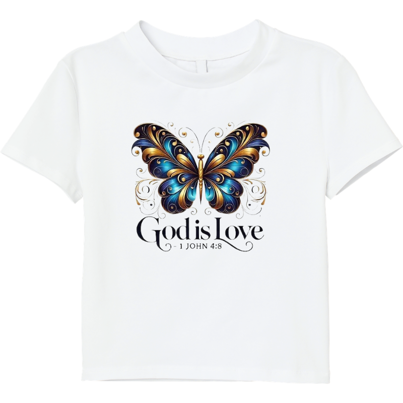 God Is Love Christian T‑Shirt – Inspirational Butterfly Tee, 100% Cotton White Shirt