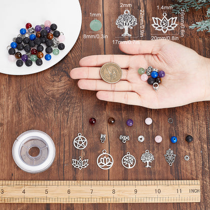 Yoga Bracelet Kit – Mixed Gemstone Round Beads with Tree of Life, Star, Lotus & Hamsa Pendants