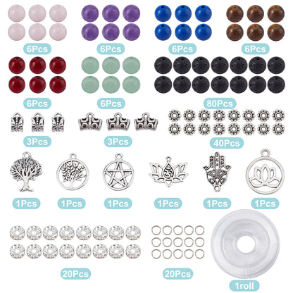 Yoga Bracelet Kit – Mixed Gemstone Round Beads with Tree of Life, Star, Lotus & Hamsa Pendants